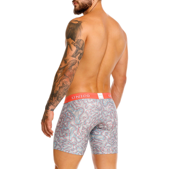 Unico Fibroso Men's Mid-Length Boxer Brief - Beige Printed Microfiber Underwear
