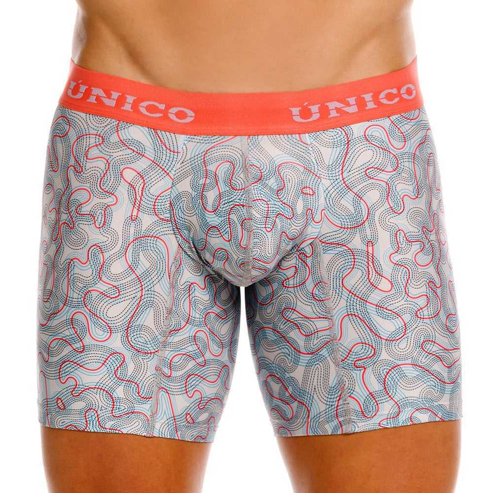Unico Fibroso Men's Mid-Length Boxer Brief - Beige Printed Microfiber Underwear