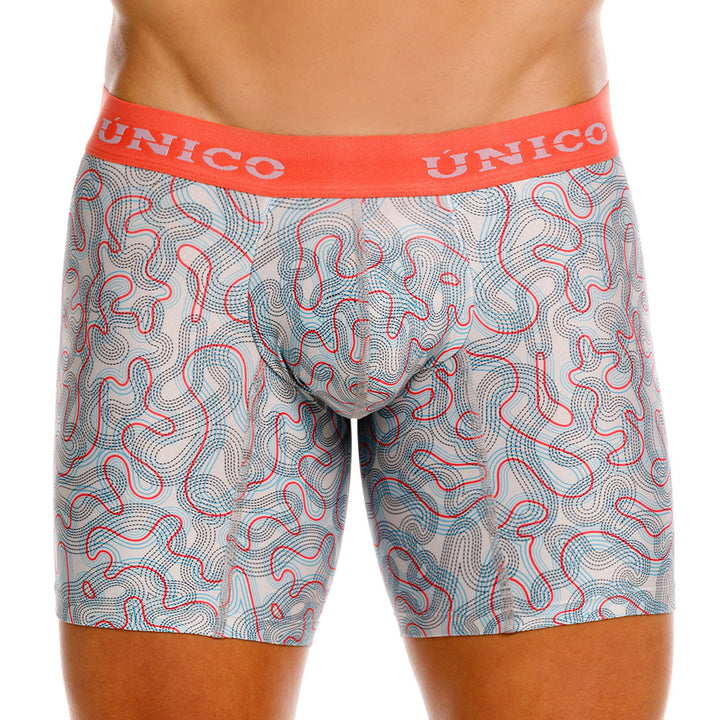 Unico Fibroso Men's Mid-Length Boxer Brief - Beige Printed Microfiber Underwear