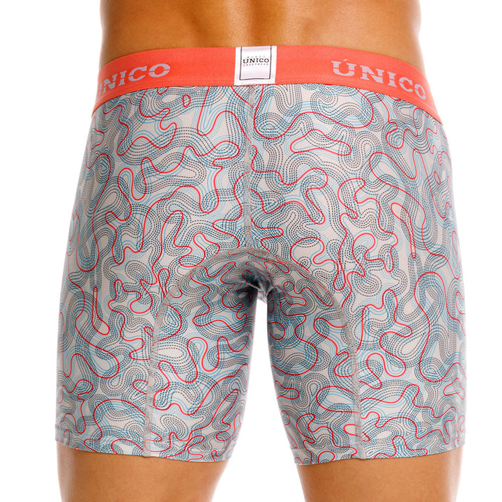 Unico Fibroso Men's Mid-Length Boxer Brief - Beige Printed Microfiber Underwear
