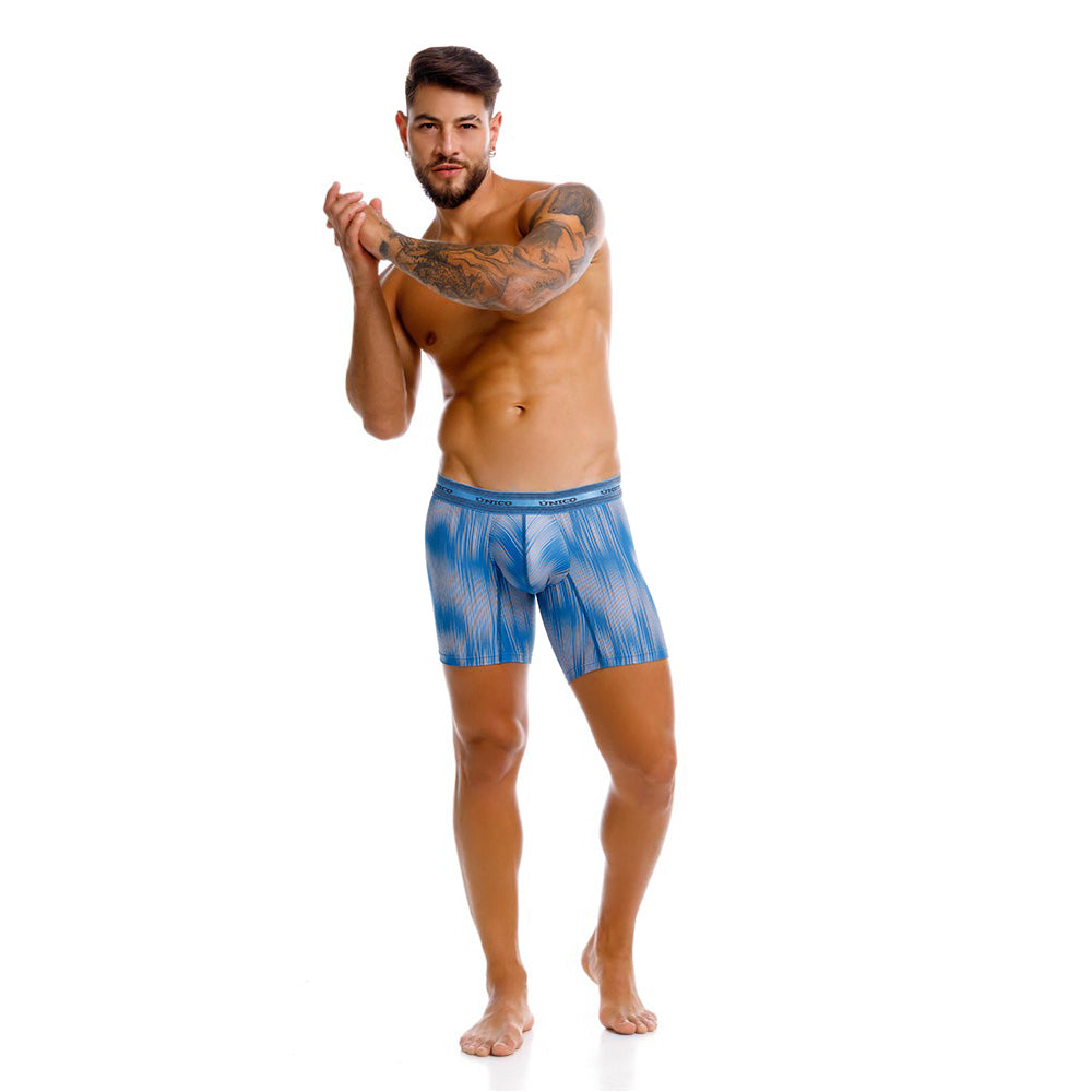 Mundo Unico Men’s Boxer Medio Folio Azul - Premium Printed Microfiber Mid-Length Boxer Briefs