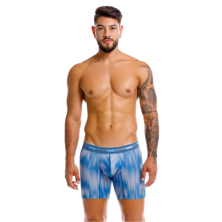 Mundo Unico Men’s Boxer Medio Folio Azul - Premium Printed Microfiber Mid-Length Boxer Briefs