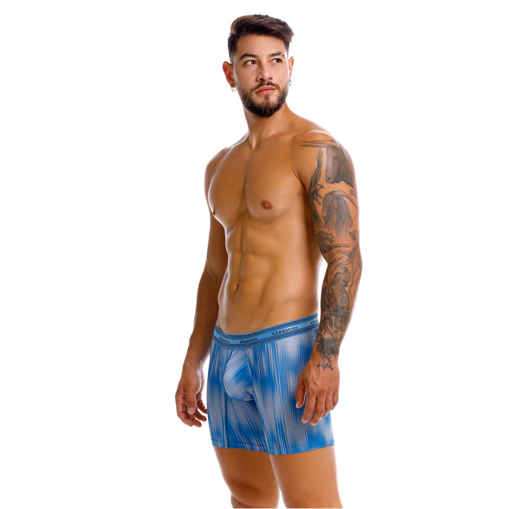 Mundo Unico Men’s Boxer Medio Folio Azul - Premium Printed Microfiber Mid-Length Boxer Briefs