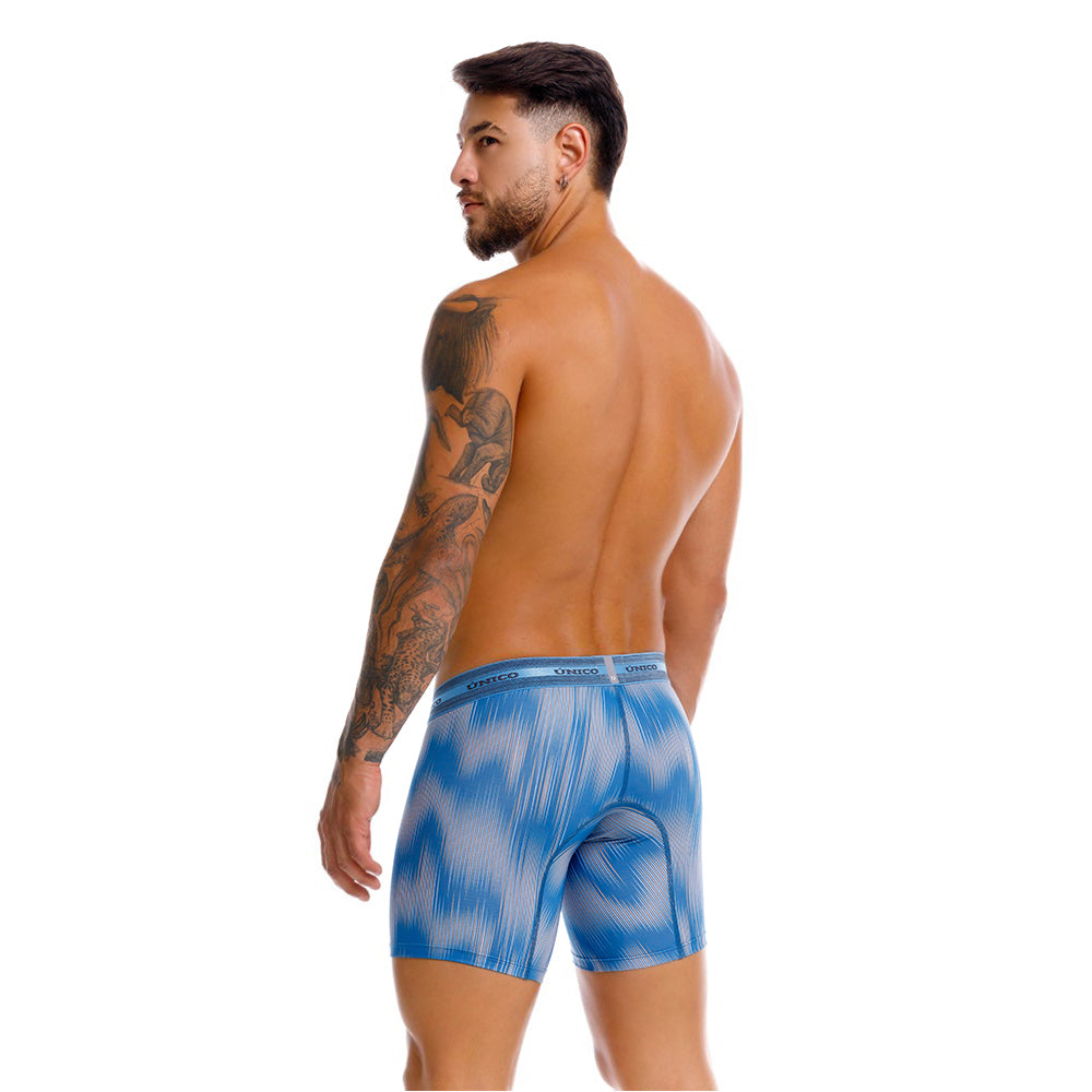 Mundo Unico Men’s Boxer Medio Folio Azul - Premium Printed Microfiber Mid-Length Boxer Briefs