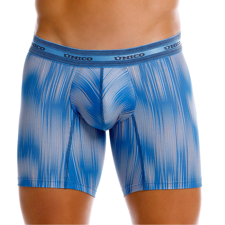 Mundo Unico Men’s Boxer Medio Folio Azul - Premium Printed Microfiber Mid-Length Boxer Briefs