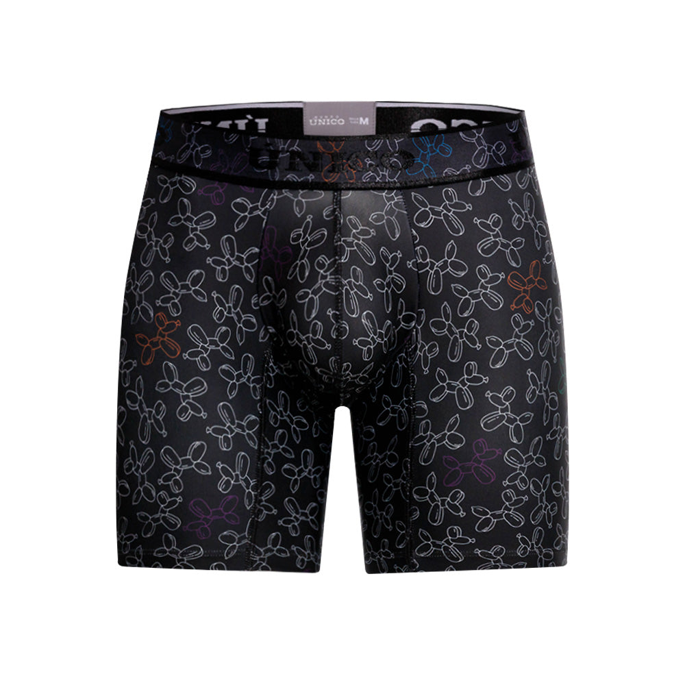 Mundo Unico Globan Printed Mid-Length Boxer Briefs – Black Microfiber Men's Underwear with Animal Balloon Print