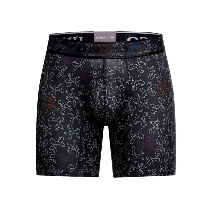 Mundo Unico Globan Printed Mid-Length Boxer Briefs – Black Microfiber Men's Underwear with Animal Balloon Print