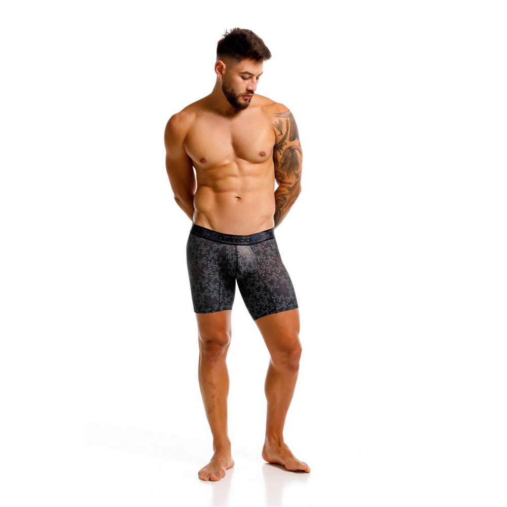 Mundo Unico Globan Printed Mid-Length Boxer Briefs – Black Microfiber Men's Underwear with Animal Balloon Print