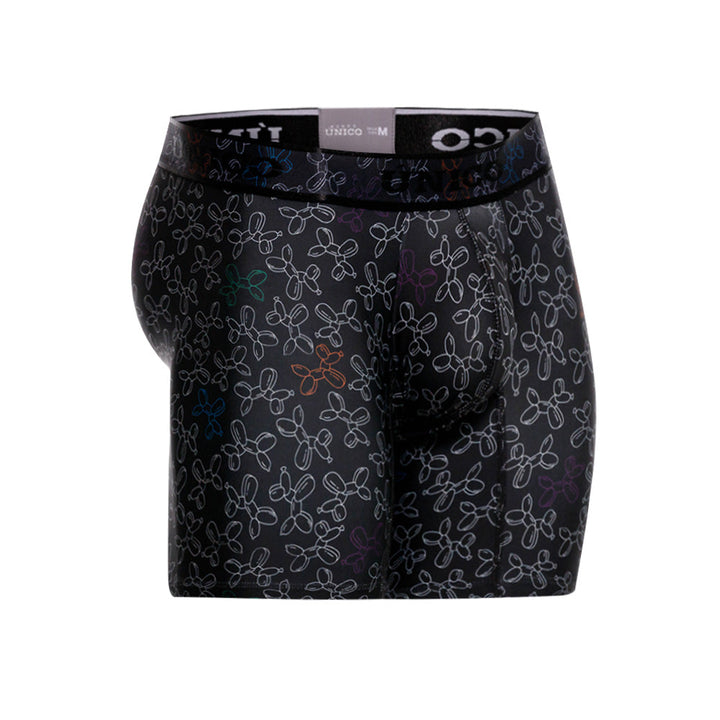 Mundo Unico Globan Printed Mid-Length Boxer Briefs – Black Microfiber Men's Underwear with Animal Balloon Print
