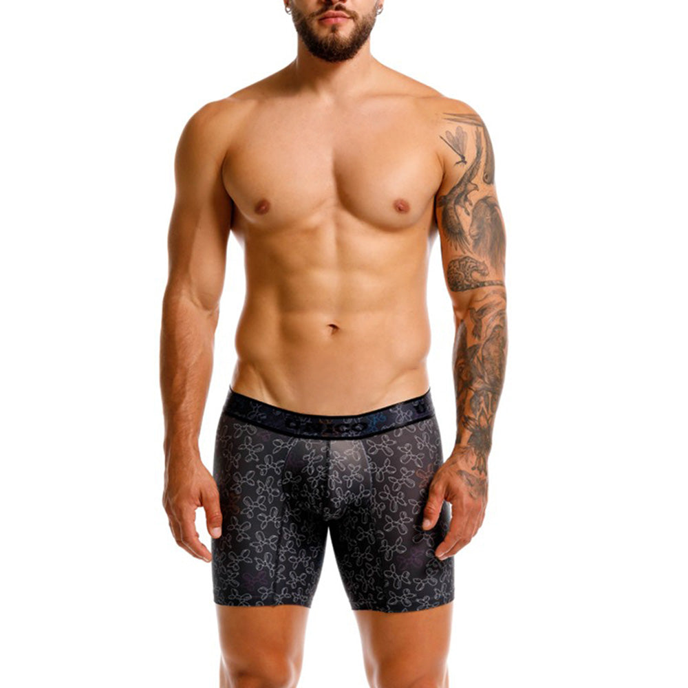 Mundo Unico Globan Printed Mid-Length Boxer Briefs – Black Microfiber Men's Underwear with Animal Balloon Print