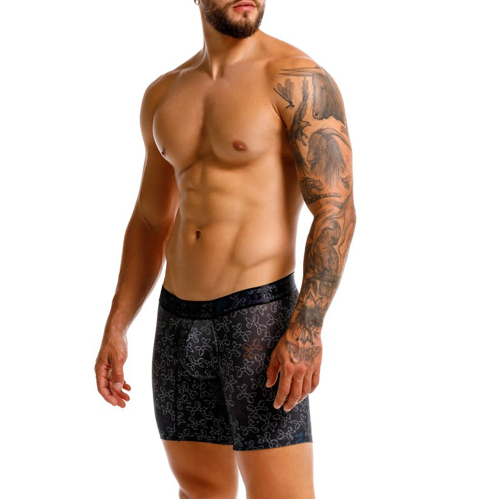 Mundo Unico Globan Printed Mid-Length Boxer Briefs – Black Microfiber Men's Underwear with Animal Balloon Print