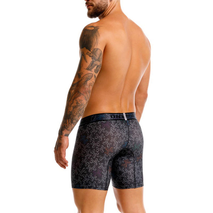 Mundo Unico Globan Printed Mid-Length Boxer Briefs – Black Microfiber Men's Underwear with Animal Balloon Print