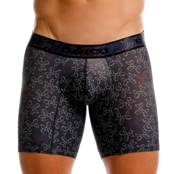 Mundo Unico Globan Printed Mid-Length Boxer Briefs – Black Microfiber Men's Underwear with Animal Balloon Print