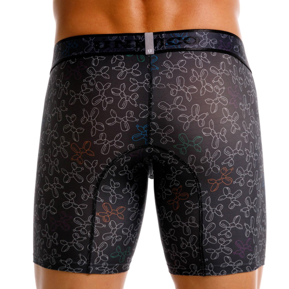 Mundo Unico Globan Printed Mid-Length Boxer Briefs – Black Microfiber Men's Underwear with Animal Balloon Print
