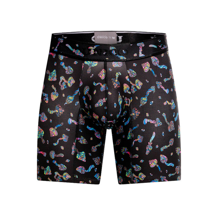 MUNDO ÚNICO "Mushroom" Print Mid-Length Boxer Briefs (BOXER MEDIO HONGOS NEGRO)