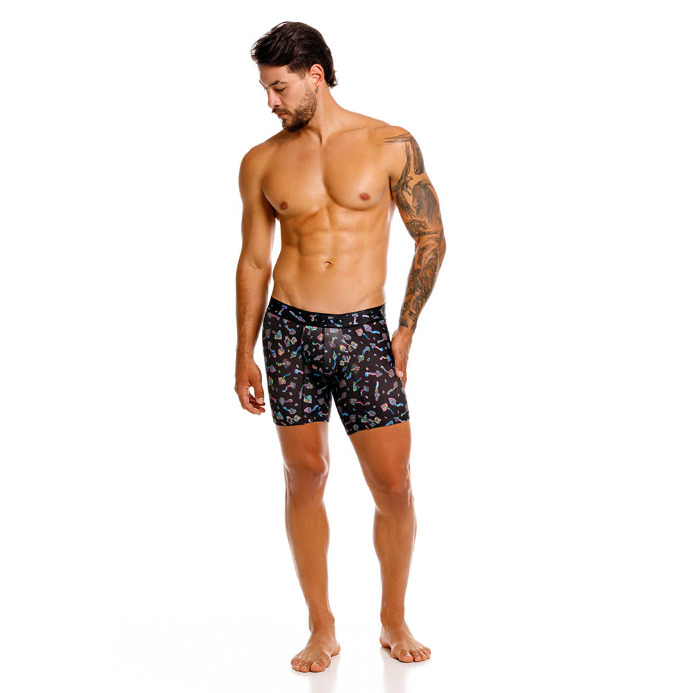 MUNDO ÚNICO "Mushroom" Print Mid-Length Boxer Briefs (BOXER MEDIO HONGOS NEGRO)