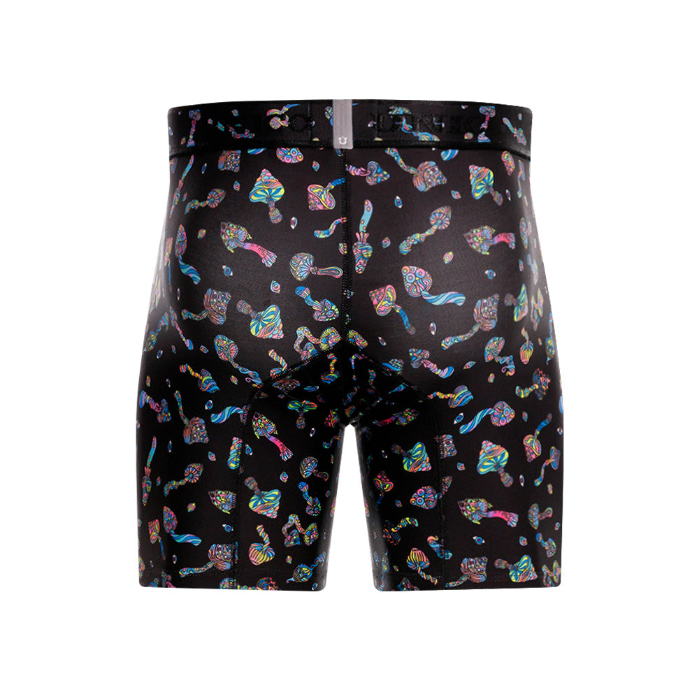 MUNDO ÚNICO "Mushroom" Print Mid-Length Boxer Briefs (BOXER MEDIO HONGOS NEGRO)