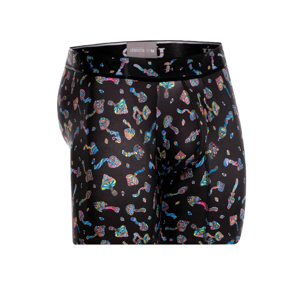 MUNDO ÚNICO "Mushroom" Print Mid-Length Boxer Briefs (BOXER MEDIO HONGOS NEGRO)