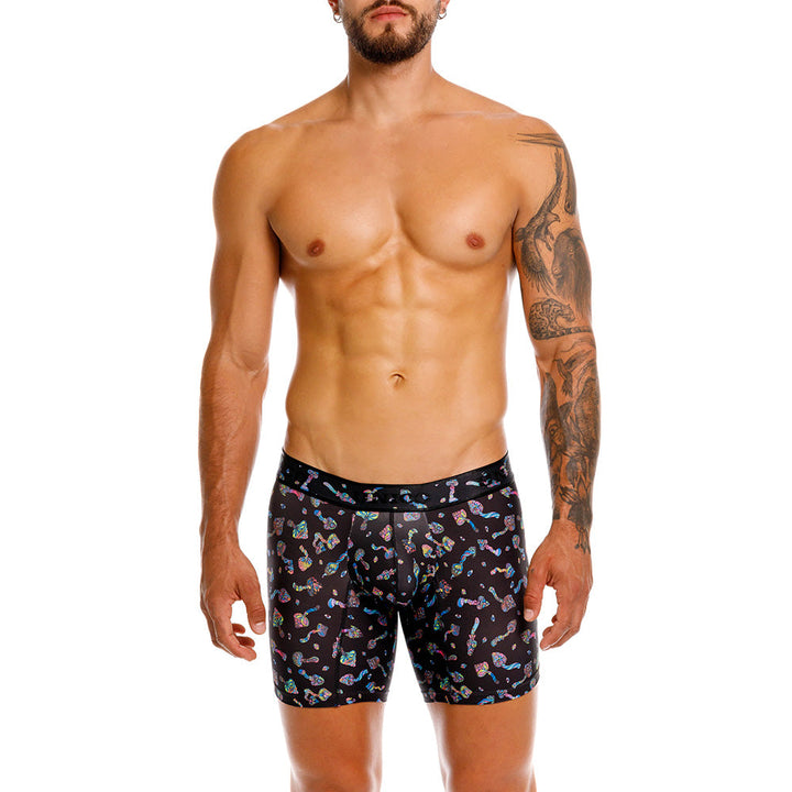 MUNDO ÚNICO "Mushroom" Print Mid-Length Boxer Briefs (BOXER MEDIO HONGOS NEGRO)