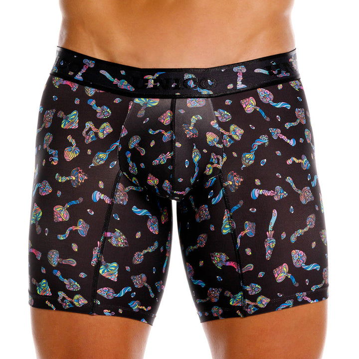 MUNDO ÚNICO "Mushroom" Print Mid-Length Boxer Briefs (BOXER MEDIO HONGOS NEGRO)