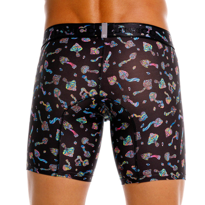 MUNDO ÚNICO "Mushroom" Print Mid-Length Boxer Briefs (BOXER MEDIO HONGOS NEGRO)