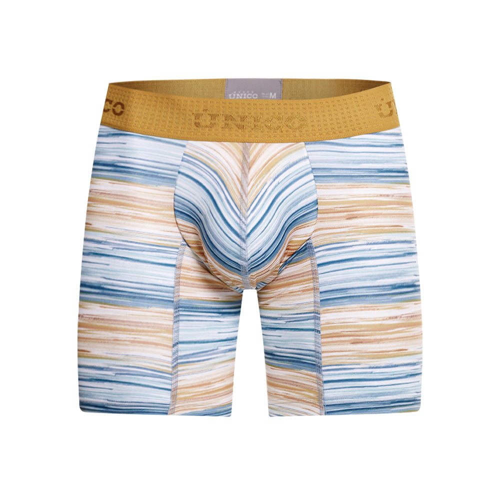 Mundo Unico Men's Mid-Length Boxer Briefs - Lejanía Yellow Microfiber Print