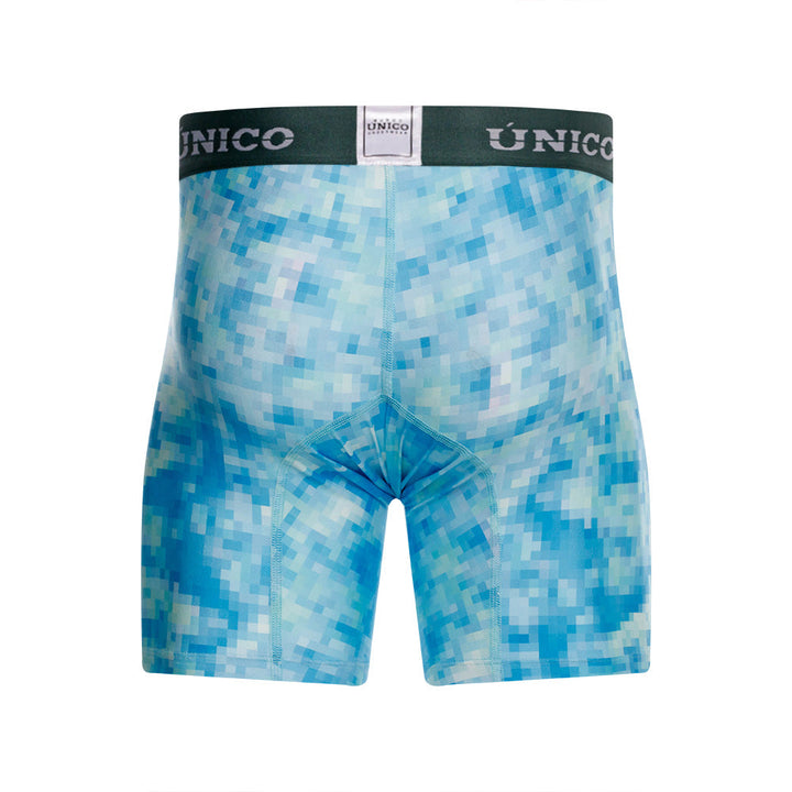 Mundo Unico Lille Printed Mid-Length Boxer Briefs – Blue Microfiber Men's Underwear with Suspensory Support Pouch