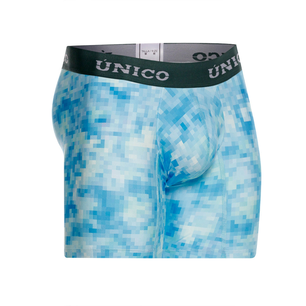 Mundo Unico Lille Printed Mid-Length Boxer Briefs – Blue Microfiber Men's Underwear with Suspensory Support Pouch