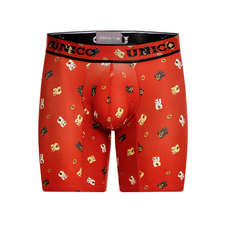 Mundo Único Red Manike Boxer Brief | Lucky Cat Print Microfiber Underwear w/ Urologist Pouch