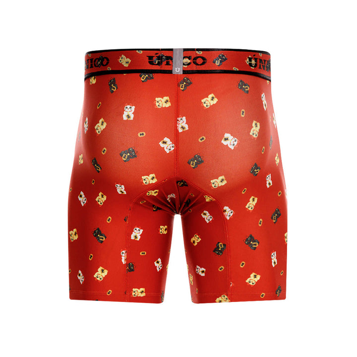 Mundo Único Red Manike Boxer Brief | Lucky Cat Print Microfiber Underwear w/ Urologist Pouch