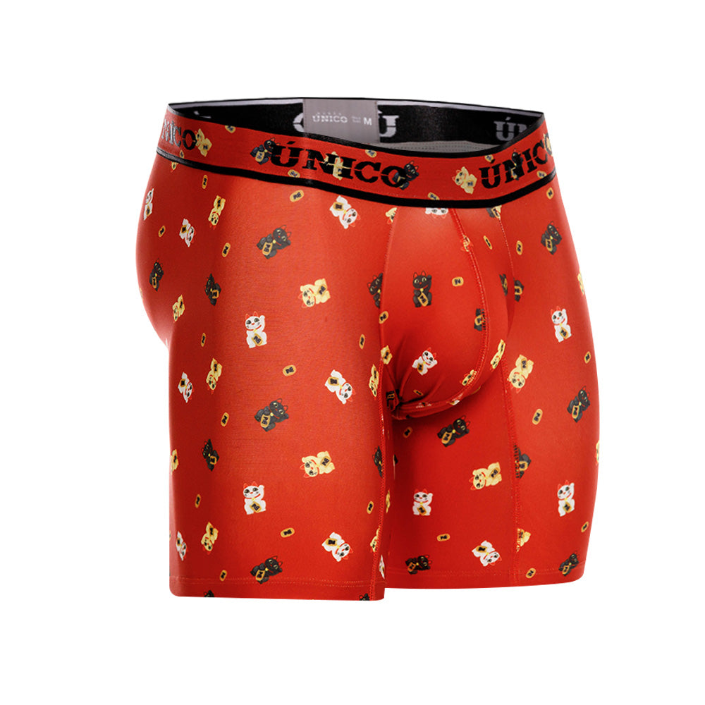 Mundo Único Red Manike Boxer Brief | Lucky Cat Print Microfiber Underwear w/ Urologist Pouch