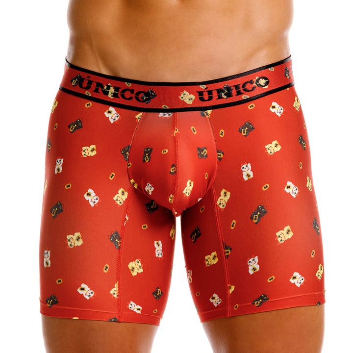 Mundo Único Red Manike Boxer Brief | Lucky Cat Print Microfiber Underwear w/ Urologist Pouch