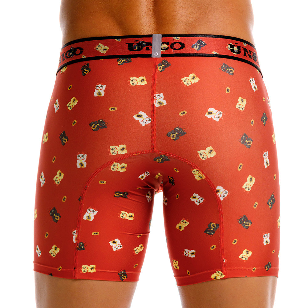 Mundo Único Red Manike Boxer Brief | Lucky Cat Print Microfiber Underwear w/ Urologist Pouch