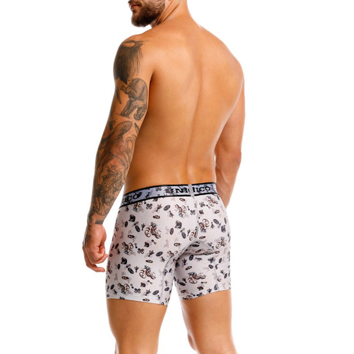 Mundo Unico Motocross Printed Mid-Length Boxer Briefs – Grey Microfiber Men's Underwear with Suspensory Support Pouch