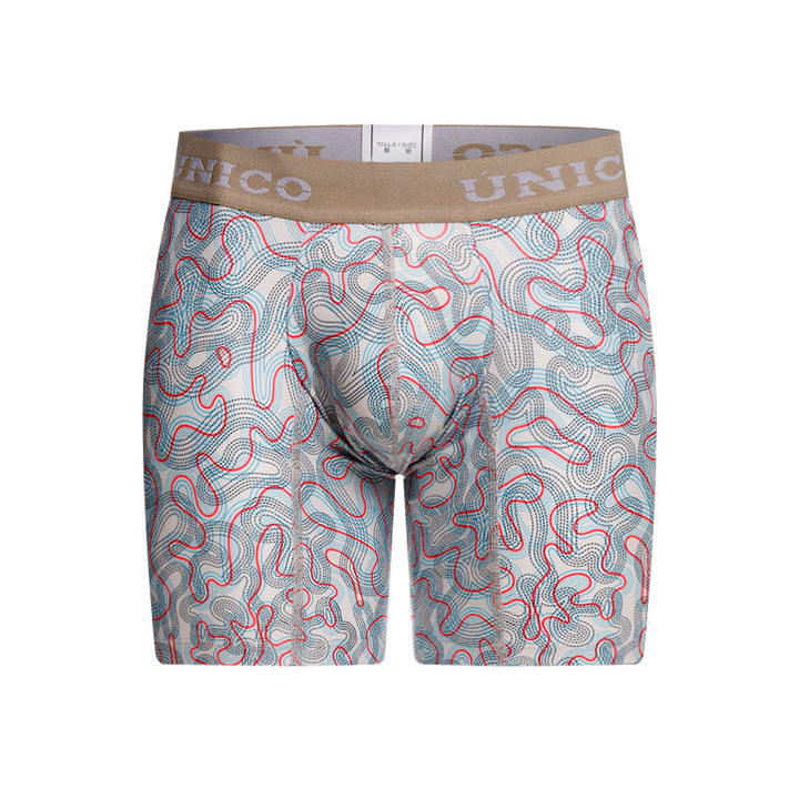 Mundo Unico Pantano Men's Mid-Length Boxer Briefs – Beige Printed Microfiber Underwear with Pouch Support
