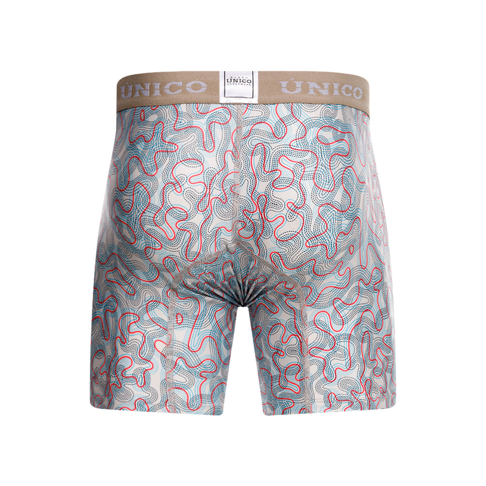 Mundo Unico Pantano Men's Mid-Length Boxer Briefs – Beige Printed Microfiber Underwear with Pouch Support