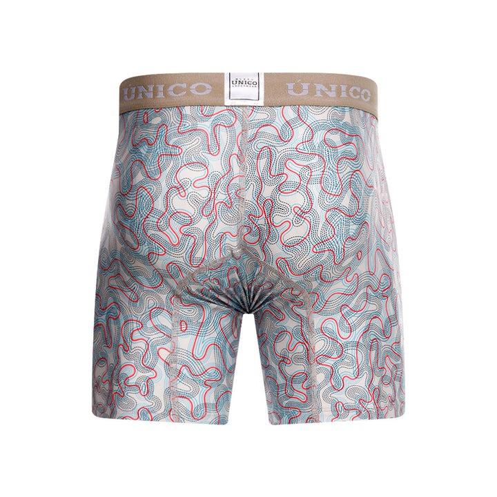 Mundo Unico Pantano Men's Mid-Length Boxer Briefs – Beige Printed Microfiber Underwear with Pouch Support