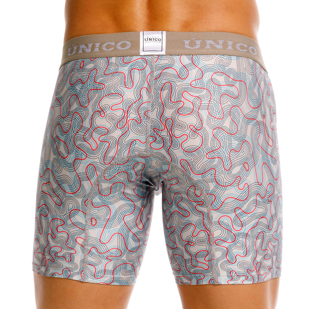 Mundo Unico Pantano Men's Mid-Length Boxer Briefs – Beige Printed Microfiber Underwear with Pouch Support