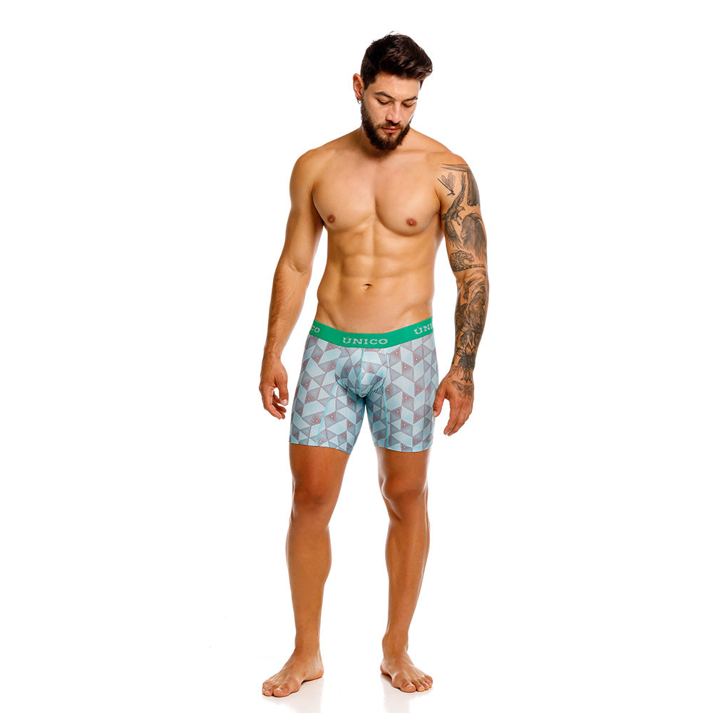 Mundo Unico Men's Mid-Length Boxer Briefs - Pimentel Blue Printed Microfiber