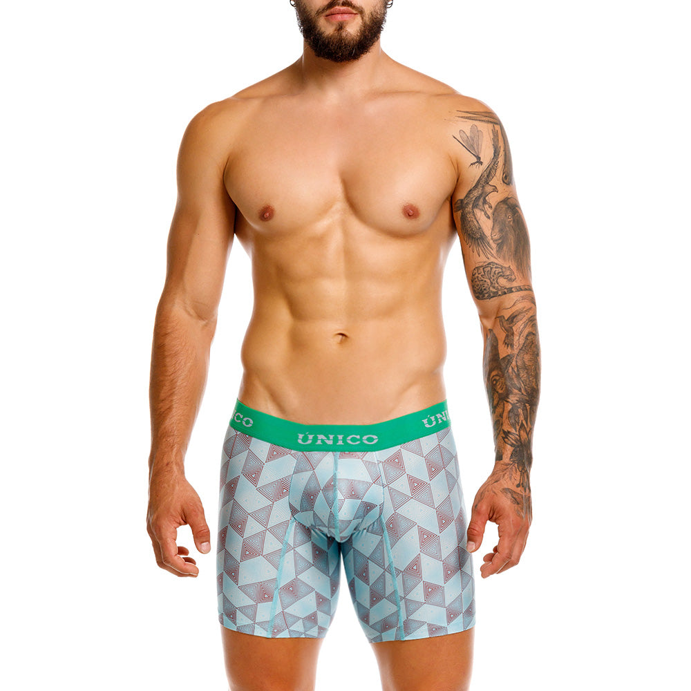 Mundo Unico Men's Mid-Length Boxer Briefs - Pimentel Blue Printed Microfiber