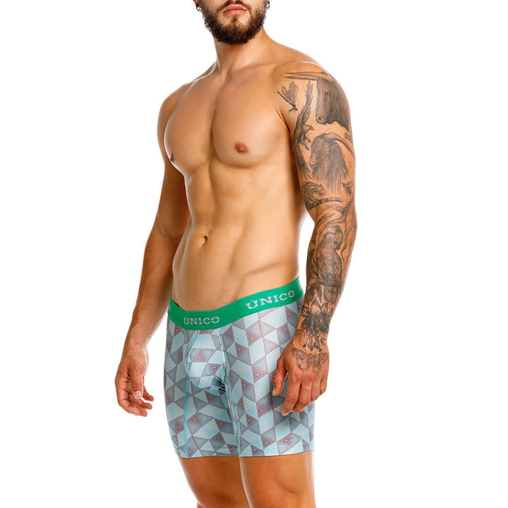 Mundo Unico Men's Mid-Length Boxer Briefs - Pimentel Blue Printed Microfiber