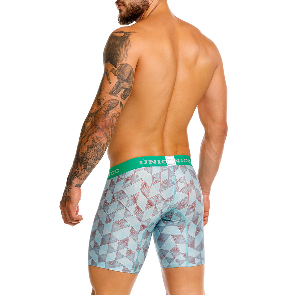 Mundo Unico Men's Mid-Length Boxer Briefs - Pimentel Blue Printed Microfiber