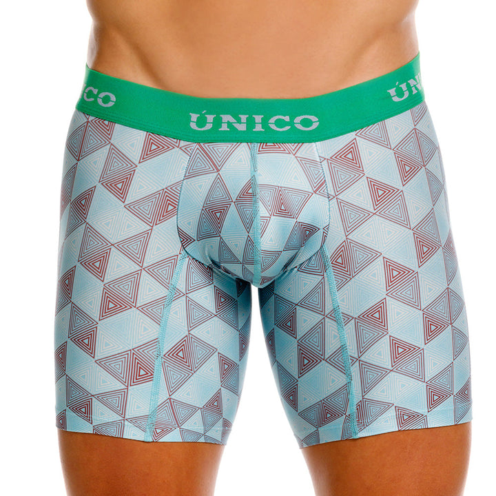 Mundo Unico Men's Mid-Length Boxer Briefs - Pimentel Blue Printed Microfiber