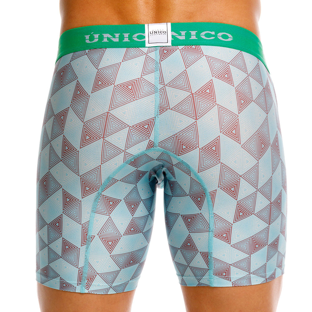 Mundo Unico Men's Mid-Length Boxer Briefs - Pimentel Blue Printed Microfiber