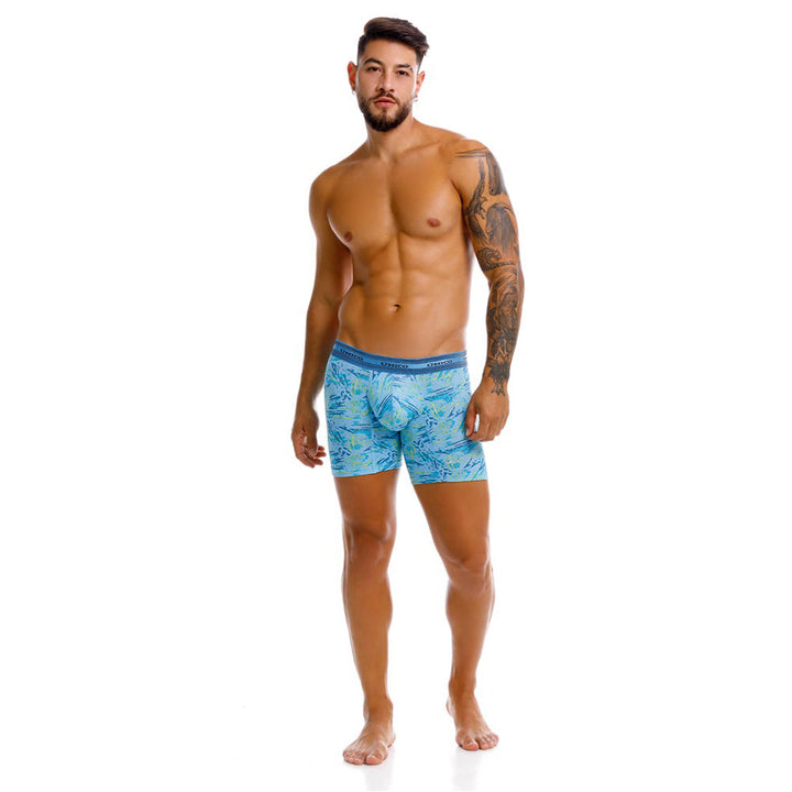 Mundo Unico Men's Cotton Mid-Length Boxer Briefs - Primicia Blue Print