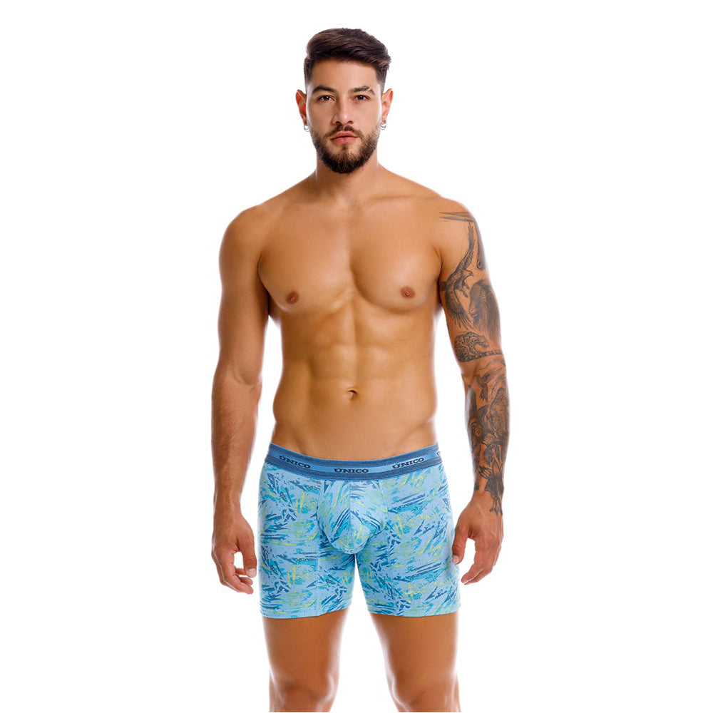 Mundo Unico Men's Cotton Mid-Length Boxer Briefs - Primicia Blue Print