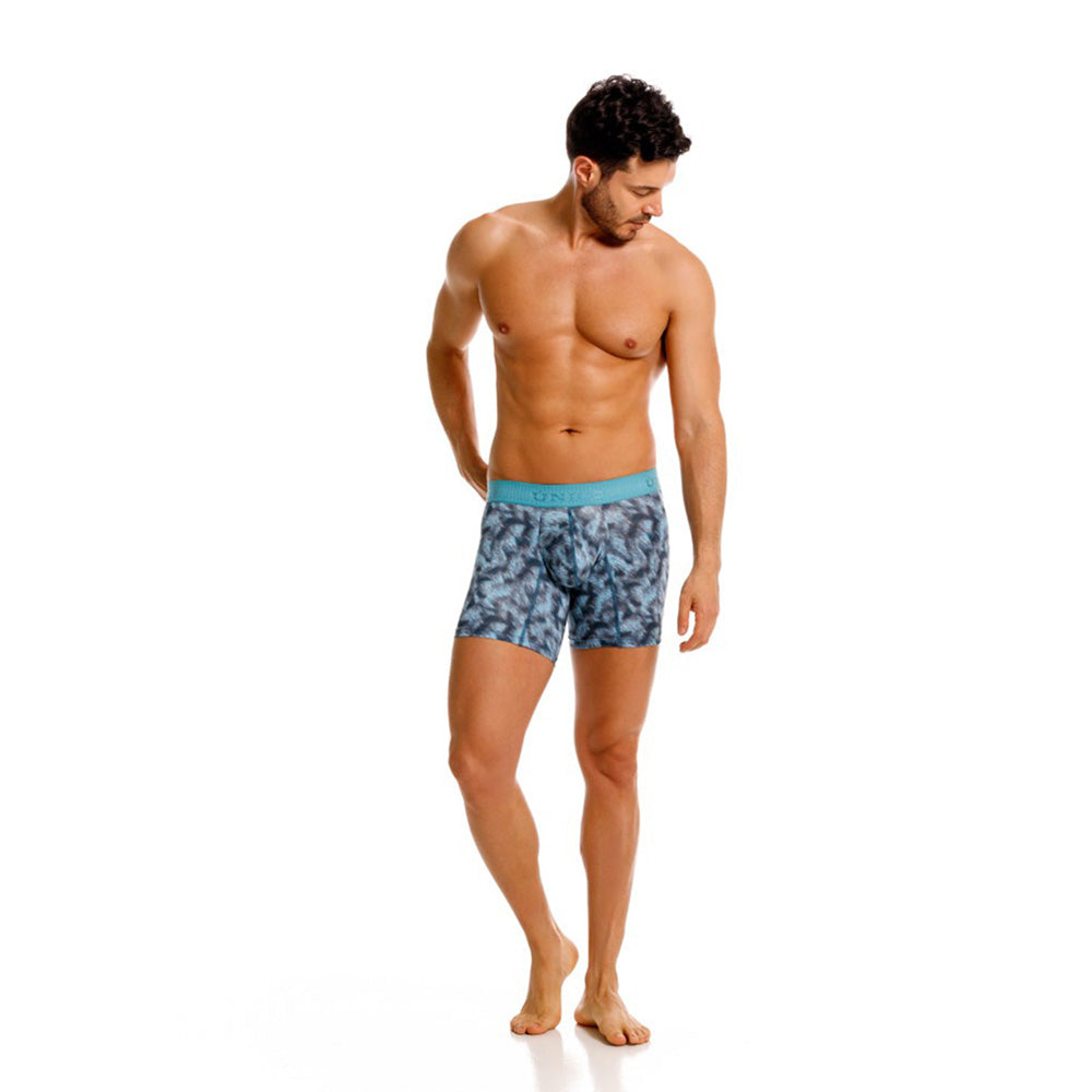 MUNDO ÚNICO "Sesgado" Blue Printed Mid Boxer Briefs (BOXER MEDIO SESGADO AZUL)
