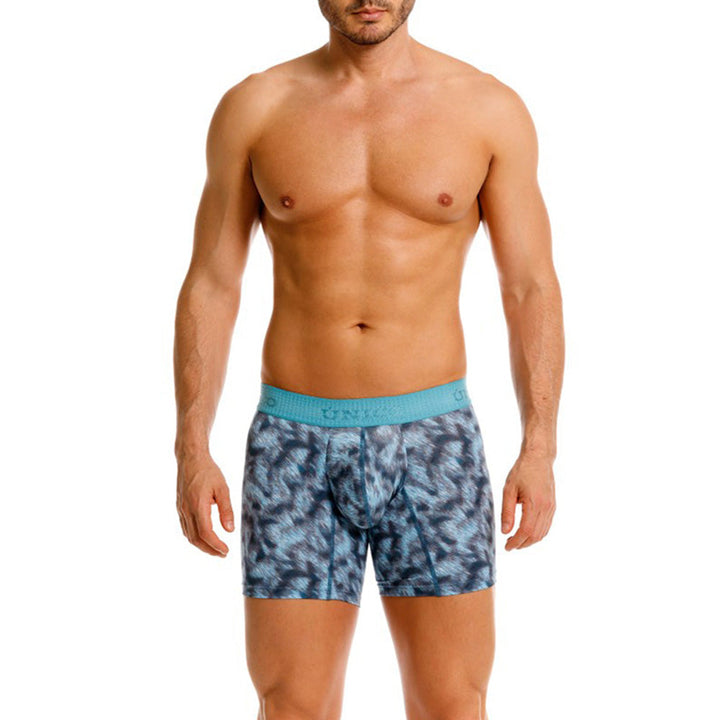 MUNDO ÚNICO "Sesgado" Blue Printed Mid Boxer Briefs (BOXER MEDIO SESGADO AZUL)
