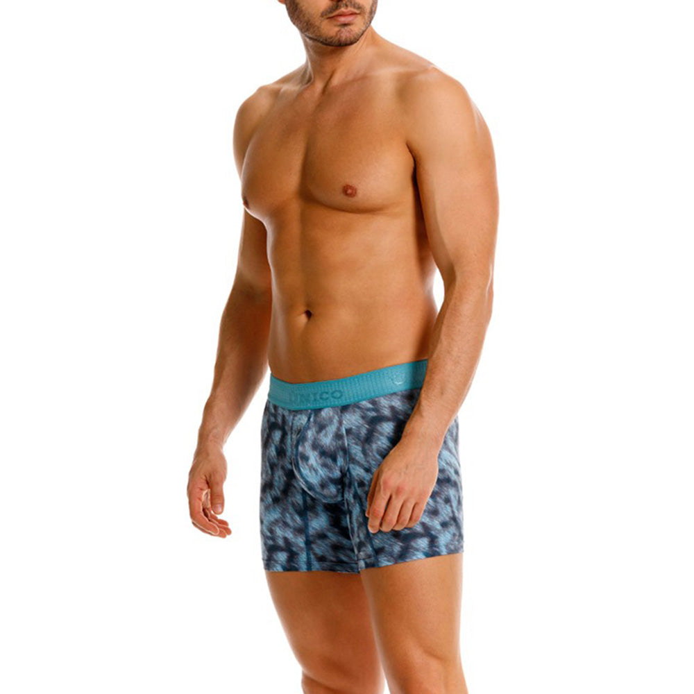 MUNDO ÚNICO "Sesgado" Blue Printed Mid Boxer Briefs (BOXER MEDIO SESGADO AZUL)