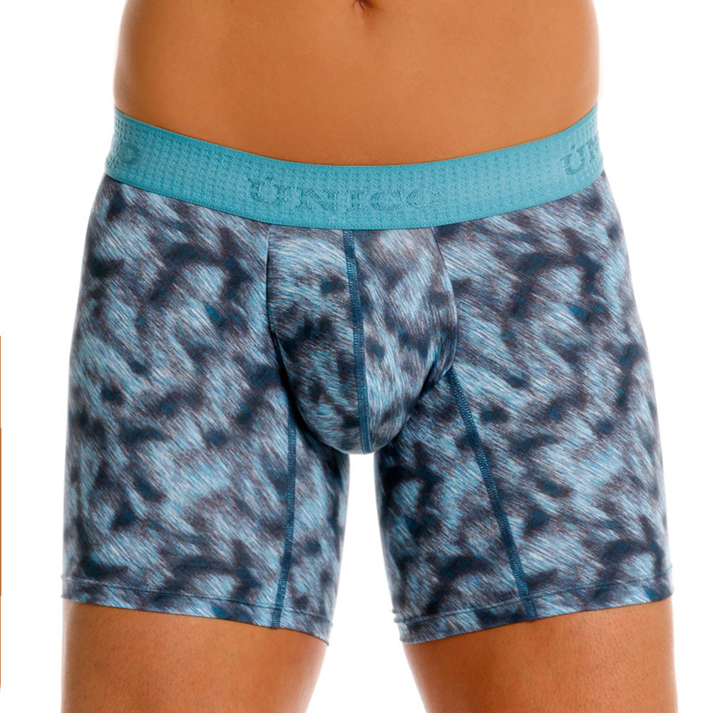 MUNDO ÚNICO "Sesgado" Blue Printed Mid Boxer Briefs (BOXER MEDIO SESGADO AZUL)